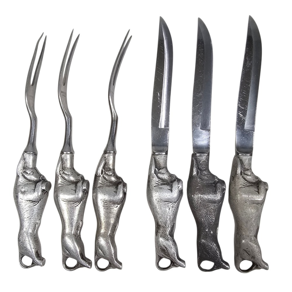 Vintage Bruce Fox Solingen Chrome Steel Charging Bull Knife and Fork Set 6pc